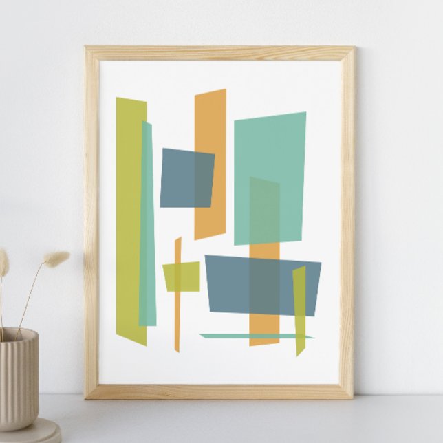 Poster Retângulos Abstratos Verde Laranja Azul Transparen (Criador carregado)