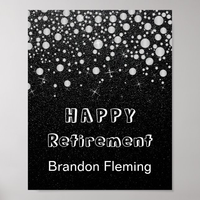 Poster Retirada Prata Confetti Stars em Preto (Frente)