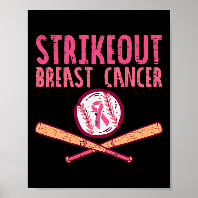 Poster Retirar o Cancer de Mama Baseball Combater a Consc (Frente)