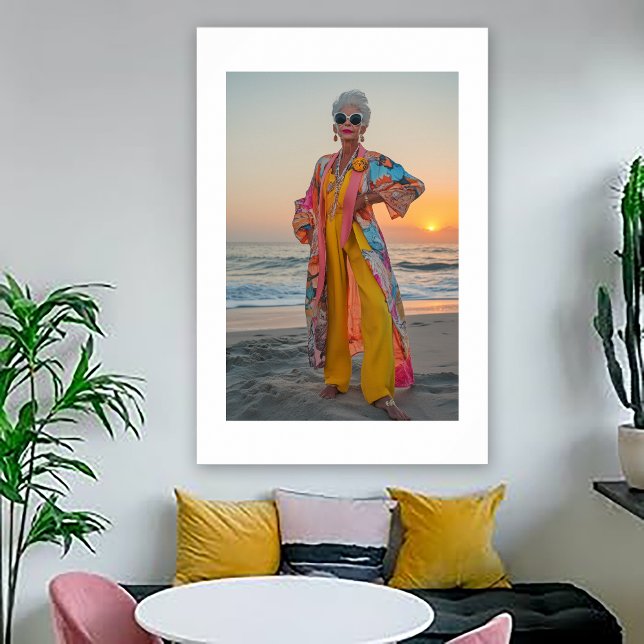 Poster Retrato à Beira-Mar de Mulher Extravagante (Criador carregado)