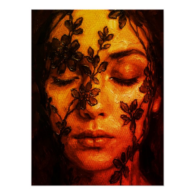 Pôster Retrato a Óleo Texturizado de uma Mulher com Renda (Frente)