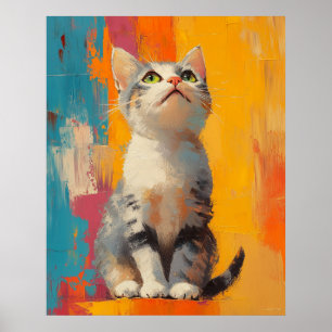 Poster retrato abstrato, blocos de cores, cabelo branco,