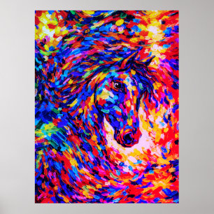 Poster Retrato Abstrato Colorido de Cavalo com Impasto