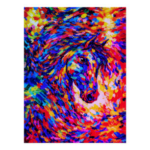 Pôster Retrato Abstrato Colorido de Cavalo em Impasto