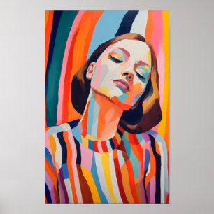 Poster Retrato Abstrato Colorido de uma Mulher