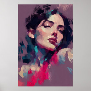 Poster Retrato Abstrato com Reflexos de Neon