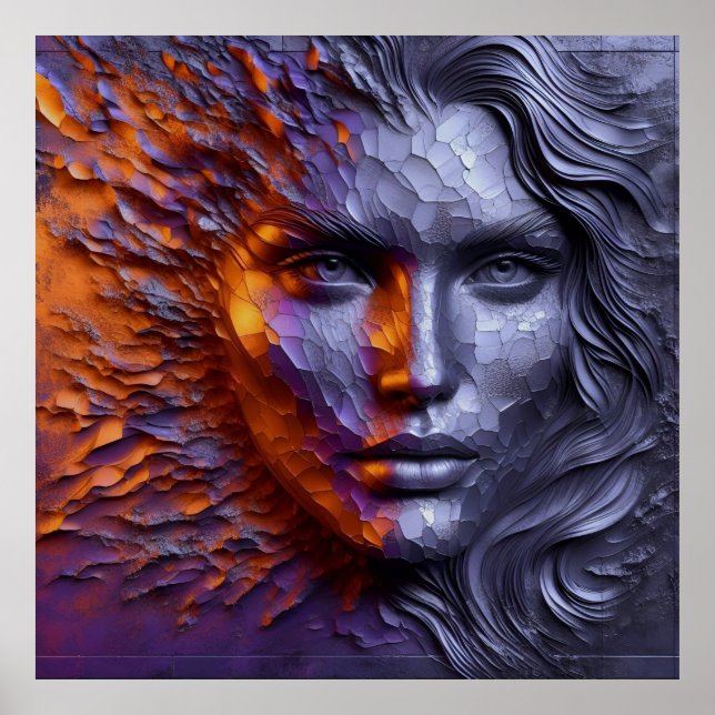 Poster Retrato Abstrato da face da mulher - 3D gravado (Frente)