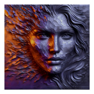 Pôster Retrato Abstrato da face da mulher - 3D gravado