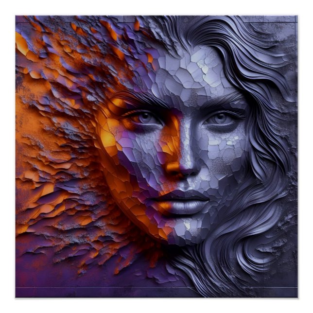 Pôster Retrato Abstrato da face da mulher - 3D gravado (Frente)