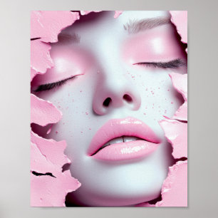 Poster Retrato Abstrato de Menina Sonho Rosa