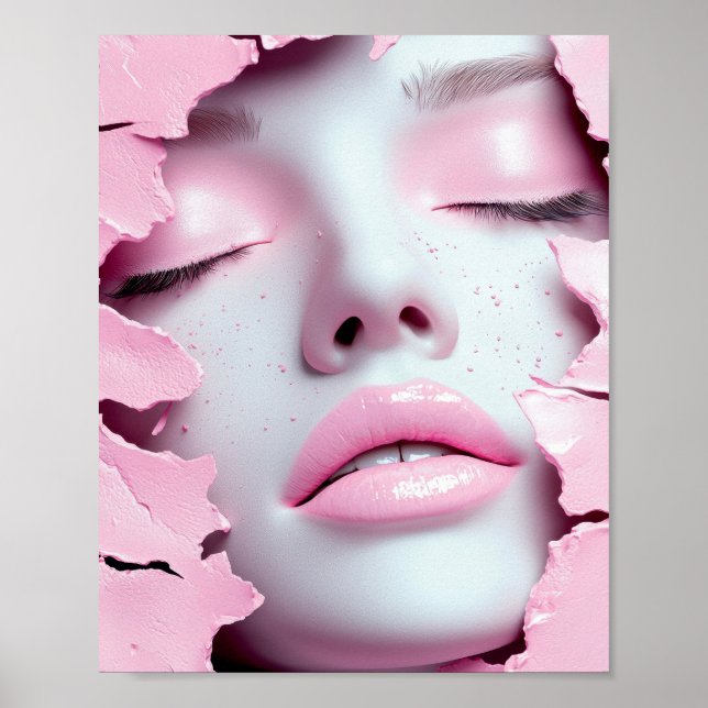 Poster Retrato Abstrato de Menina Sonho Rosa (Frente)