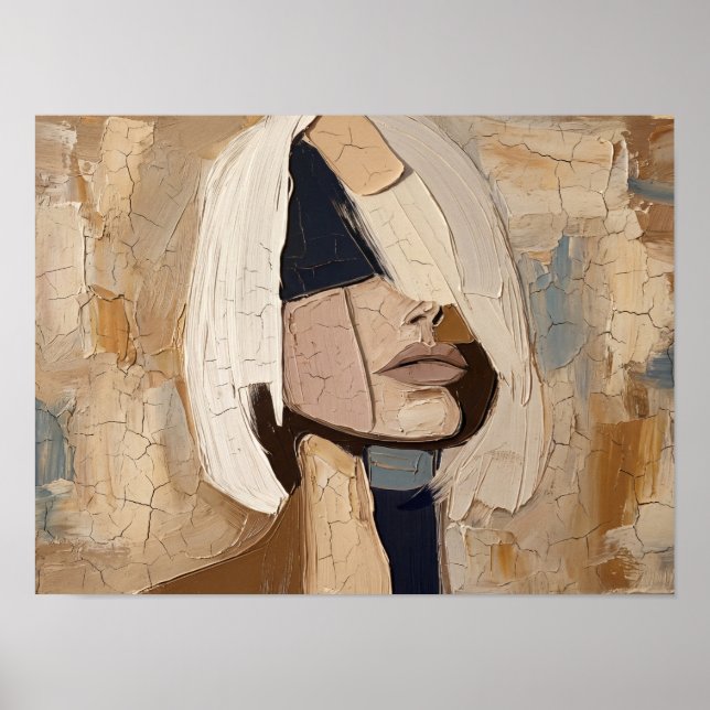 Poster Retrato Abstrato de Mulher com Bob Branco (Frente)