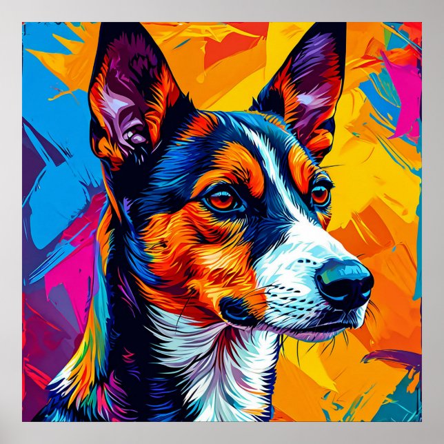 Poster Retrato Abstrato do Cão Basenji (Frente)