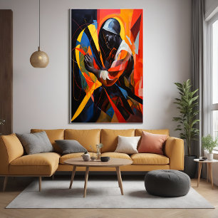 Pôster Retrato abstrato em cores vibrantes Arte moderna
