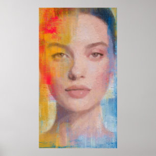 Poster Retrato Abstrato Vibrante com Impasto
