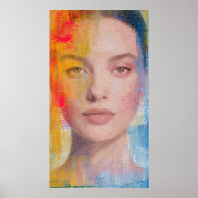 Poster Retrato Abstrato Vibrante com Impasto (Frente)
