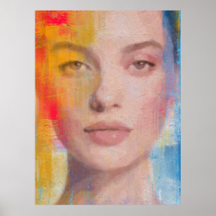 Poster Retrato Abstrato Vibrante com Impasto
