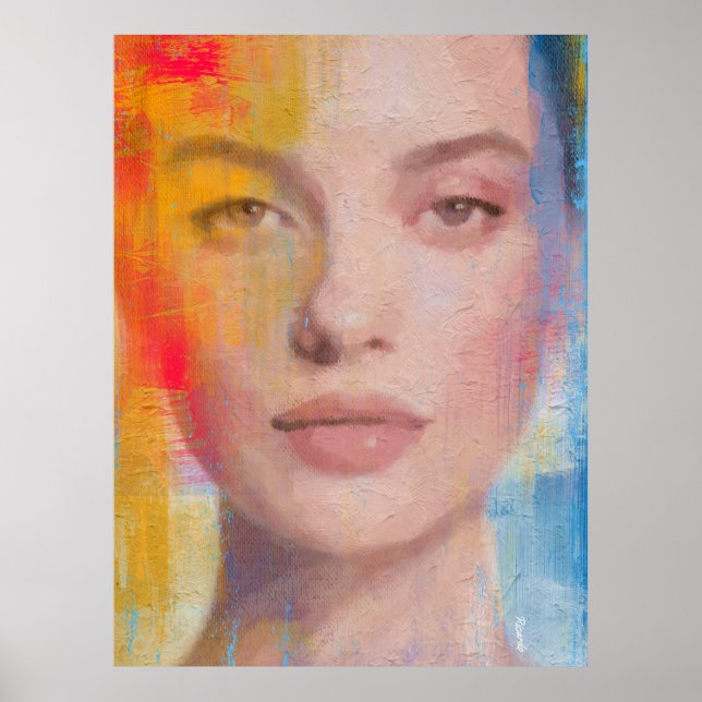 Poster Retrato Abstrato Vibrante com Impasto (Frente)
