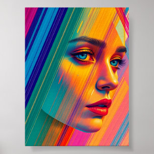 Poster Retrato Abstrato vibrante de uma mulher - Retrato