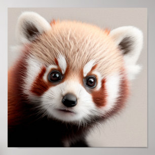 Poster Retrato Adorável de Panda Vermelho Bebê   Quadrado