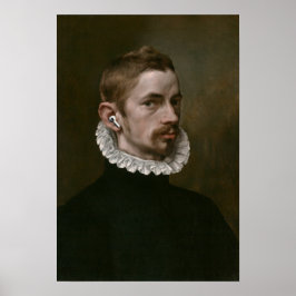 Poster Retrato antigo de homem com fones de ouvido.