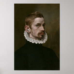 Poster Retrato antigo de homem com fones de ouvido.