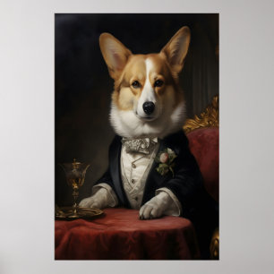 Poster Retrato Aristocrático de Corgi Impressão, Engraçad