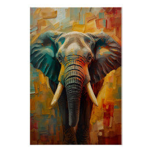 Pôster Retrato Artístico de Elefante – Pintura a Óleo Vib