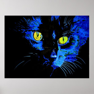 Poster Retrato Artístico De Gato Negro Com Amarelo Em Gre
