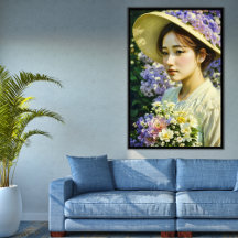 Retrato Artístico de Mulher Floral Linda Gerado po