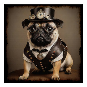 Pôster Retrato Artístico Pug Steampunk