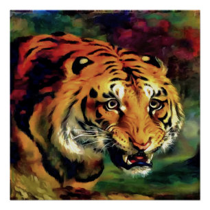 Pôster Retrato Artístico Snarling Tiger