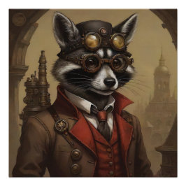 Pôster Retrato Artístico Steampunk Raccoon