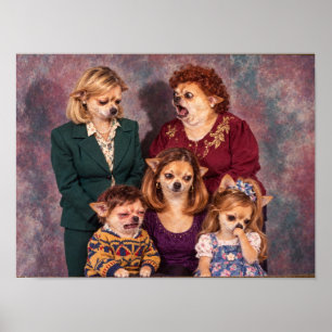 Poster Retrato Caótico de Família de Chihuahua, Estilo An