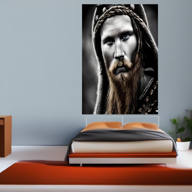 Poster Retrato castanho-preto de um viking | Arte AI (Criador carregado)