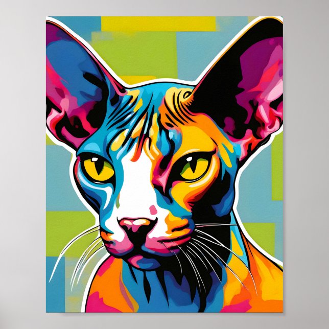 Poster Retrato Cat Sphynx Pop Art (Frente)