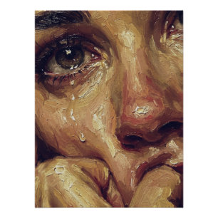 Pôster Retrato Choroso Pintura a Óleo — Textura Emocional