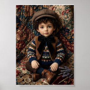 Poster Retrato Clássico de Menino de Inverno Vintage Flee