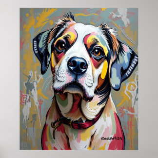Poster Retrato Colorido de Cachorro – Arte de Animal de E