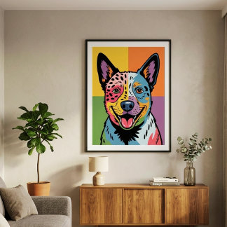 Poster Retrato Colorido de Pop Art do Cão Bovino Australi