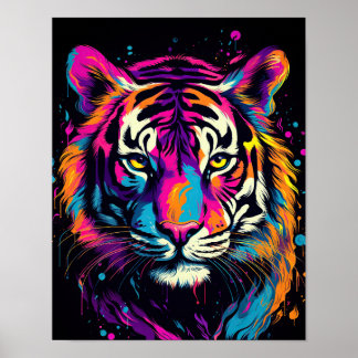 Poster Retrato Colorido De Rosto Tiger
