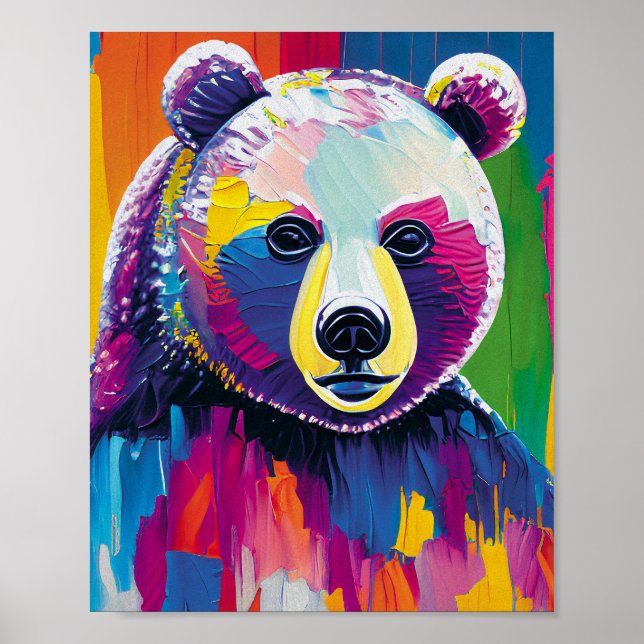 Poster Retrato Colorido do Urso (Frente)