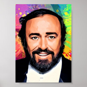 Poster Retrato Colorido Luciano Pavarotti