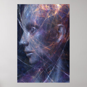Poster Retrato Cósmico de Rosto Fracturado em Neon