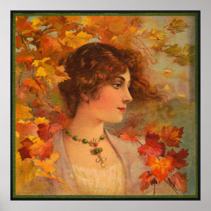 Poster Retrato Cromolitógrafo de Outono Antiquado