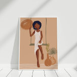Poster Retrato da Abstrato da Terracotta<br><div class="desc">Retrato da Abstrato Terracotta. Mulher balançando de vestido branco. Boho moderno abstrato art.</div>