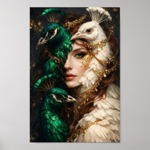 Poster Retrato da Deusa Pavão Rainha Fantasia