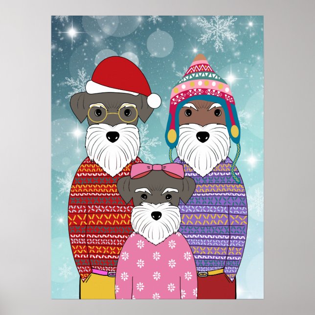 Poster Retrato da Família de Natal Miniatura Schnauzers (Frente)