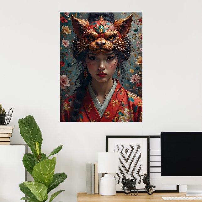 Poster Retrato da máscara do ornamentado Kitsune (Escritório em casa)