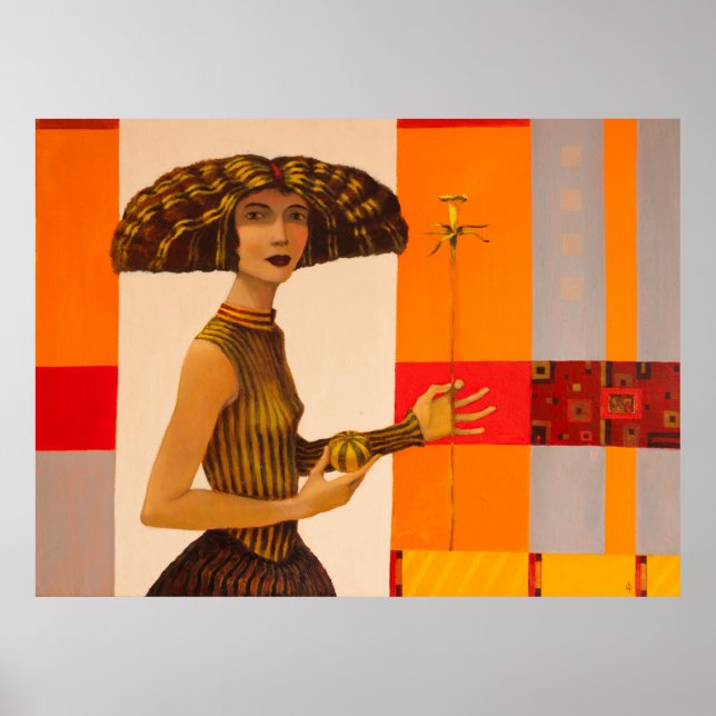 Poster Retrato da menina, pintura original a óleo na canv (Frente)